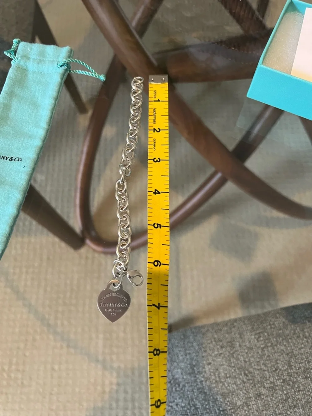 Tiffany & Co. Sterling Silver Heart Tag Bracelet with Signature Blue - Picture 4 of 5